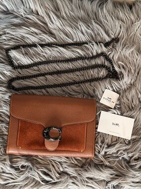 Coach Tabby Chain Clutch 79440 Saddle Brown Leather Suede